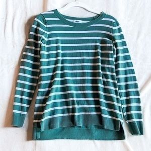 Old Navy Women’s Green and White Striped Long Sleeve Shirt